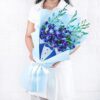 Elegant Blue Orchid Bouquet with Designer Tuxedo Wrap – Fresh Exotic Blooms