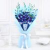 Elegant Blue Orchid Bouquet with Designer Tuxedo Wrap – Fresh Exotic Blooms
